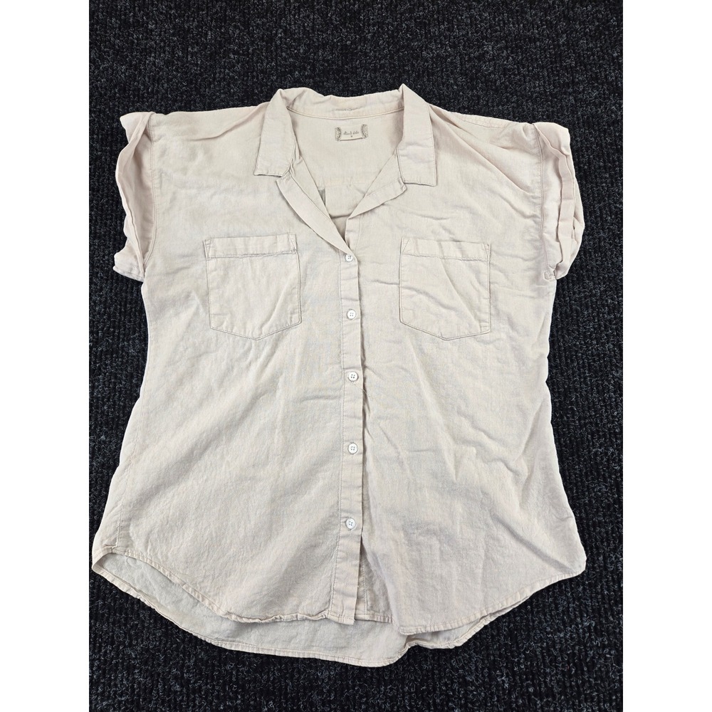 Altar'd State Mushroom Beige Linen Blend Button Down Shirt YH5300-A Mens M